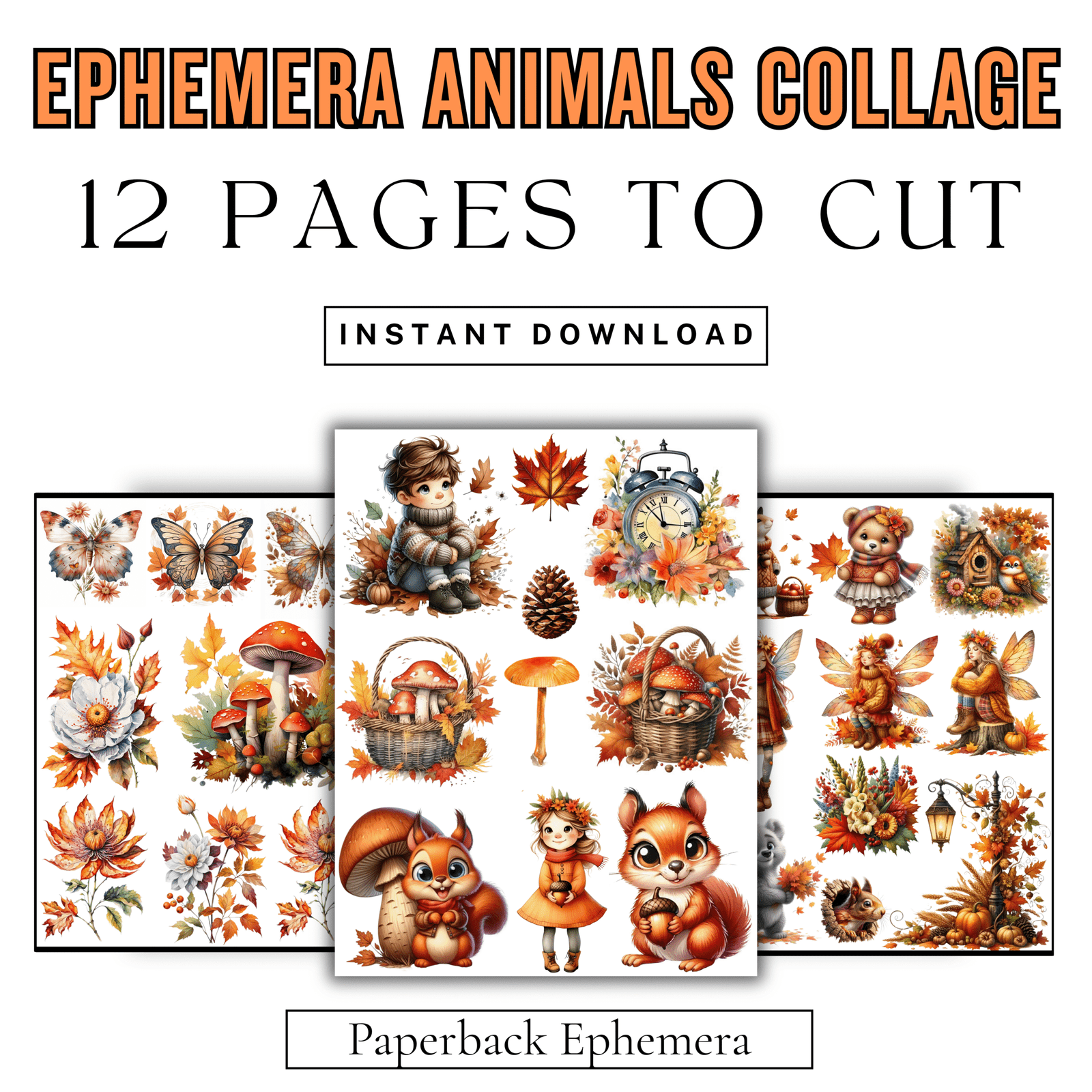 Vintage Autumn Animals Ephemera: Cozy Fall Collage Sheets (Digital Download)
