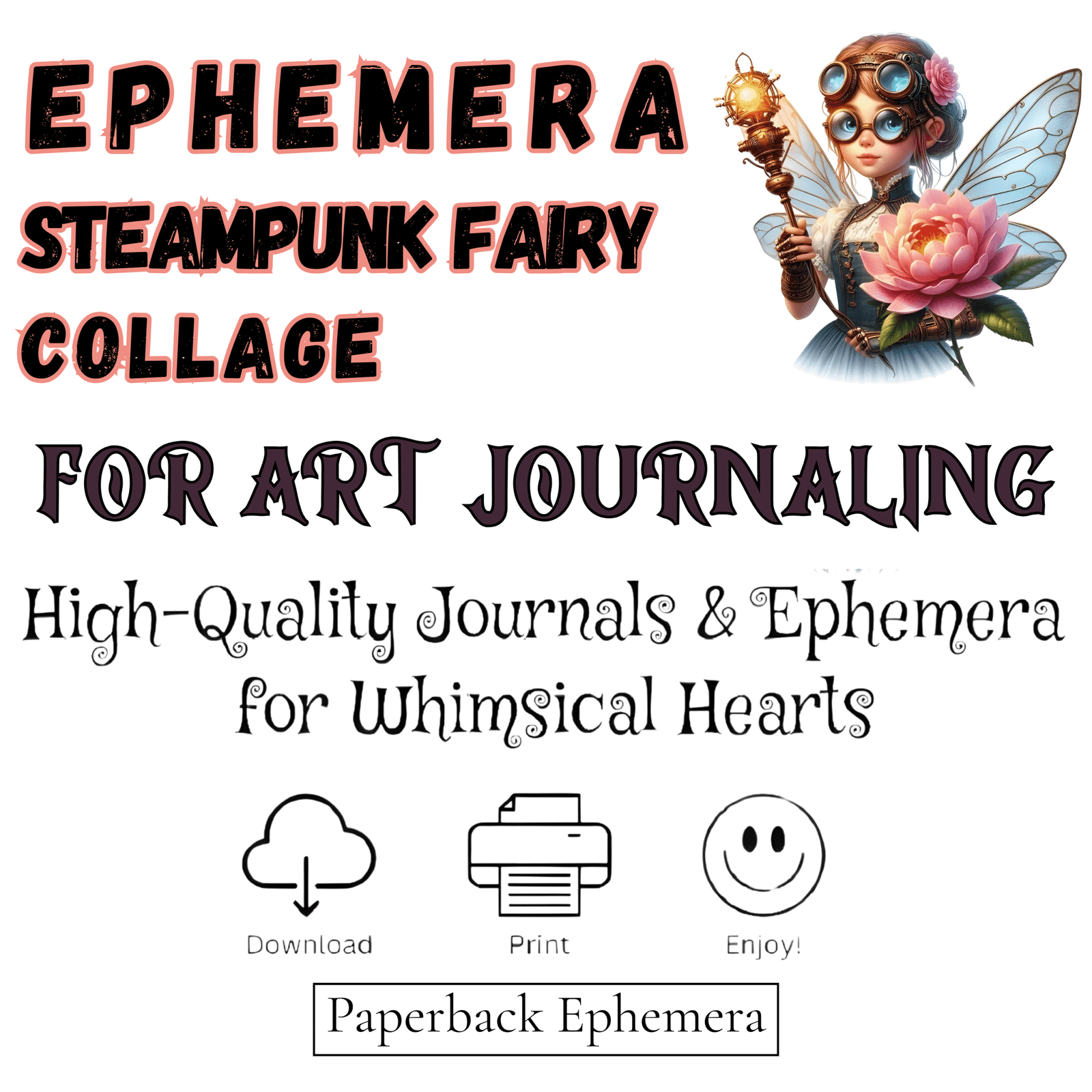 Steampunk Fairy Ephemera Collection – Vintage Fantasy Collage Kit (Digital Download, PDF)