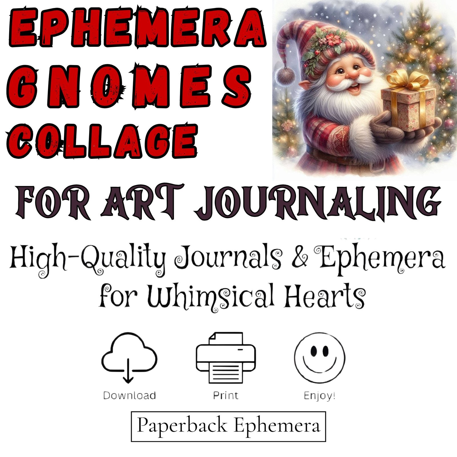 Christmas Gnomes Junk Journal Kit: Vintage Printable Pages (Digital Download)