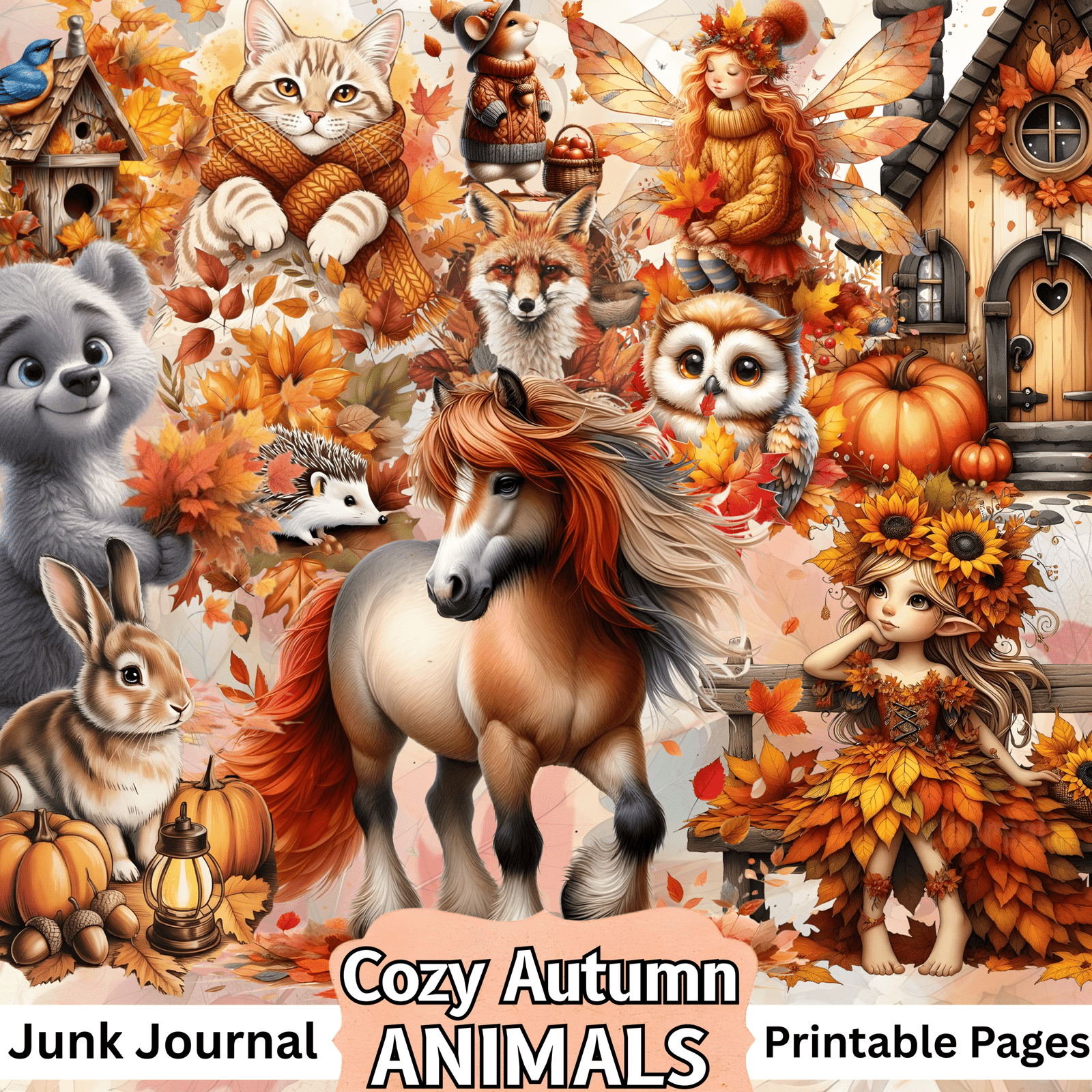 Vintage Autumn Animals Ephemera: Cozy Fall Collage Sheets (Digital Download)