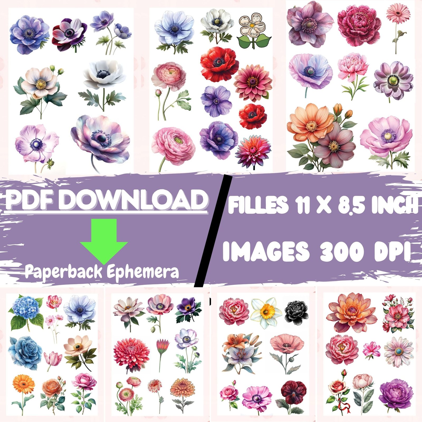 Vintage Floral Ephemera Collage Sheets: Botanical Journaling Printables (PDF Download)