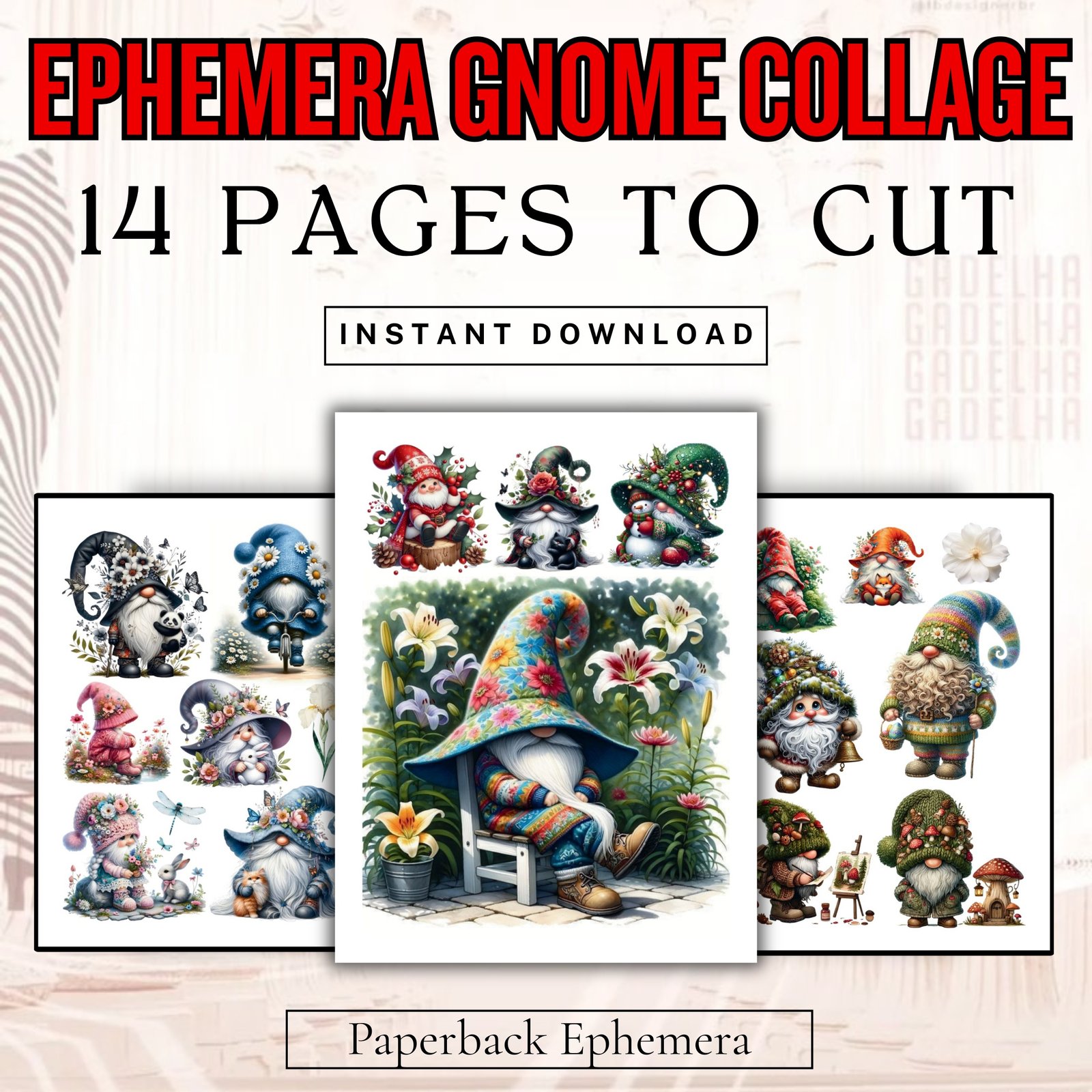 Christmas Gnomes Junk Journal Kit: Vintage Printable Pages (Digital Download)